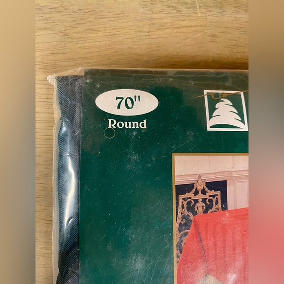 Vtg 60” Round Christmas Green Satin Stipe Cloth Tablecloth Trim A Home Kmart New - Picture 8 of 10